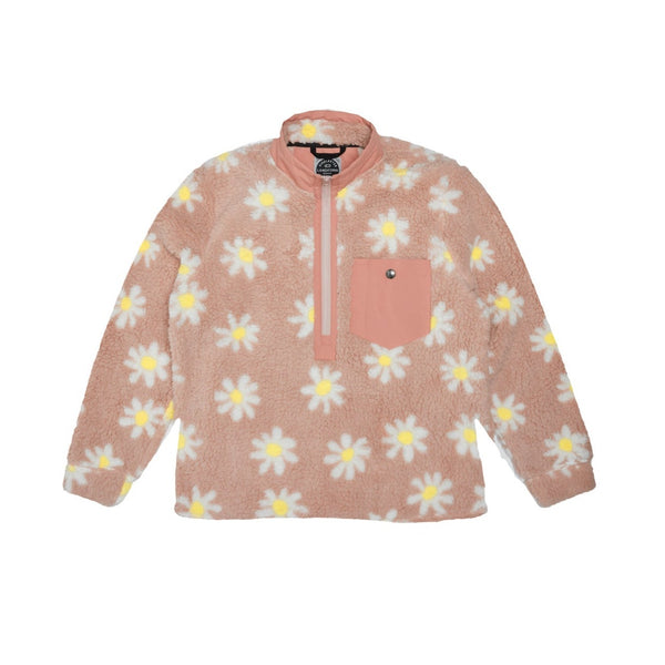 Pink half zip sherpa top