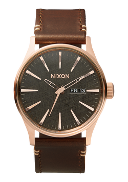 Nixon Sentry Leather Watch Rose Gold / Gunmetal / Brown