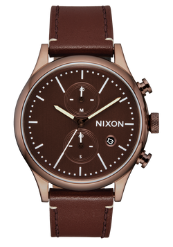 Nixon Station Crono Leather Watch Chocolate / Cappuccino / Brown