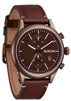 Nixon Station Crono Leather Watch Chocolate / Cappuccino / Brown