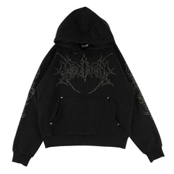 Welcome Grapple Cropped Pigment Dyed Zip Hoodie W/ Studs
