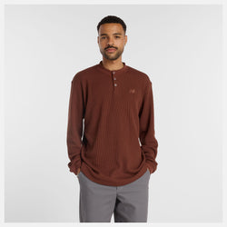 New Balance Numeric Waffle Knit Long Sleeve Henley - Rich Oak